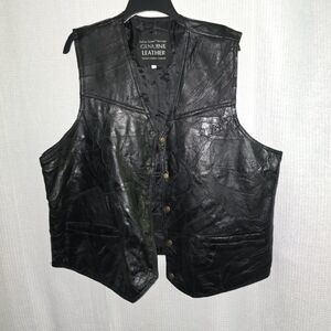 Navarre Leather Company Italian Stone Design Leather Vest Unisex XXL Snap Button